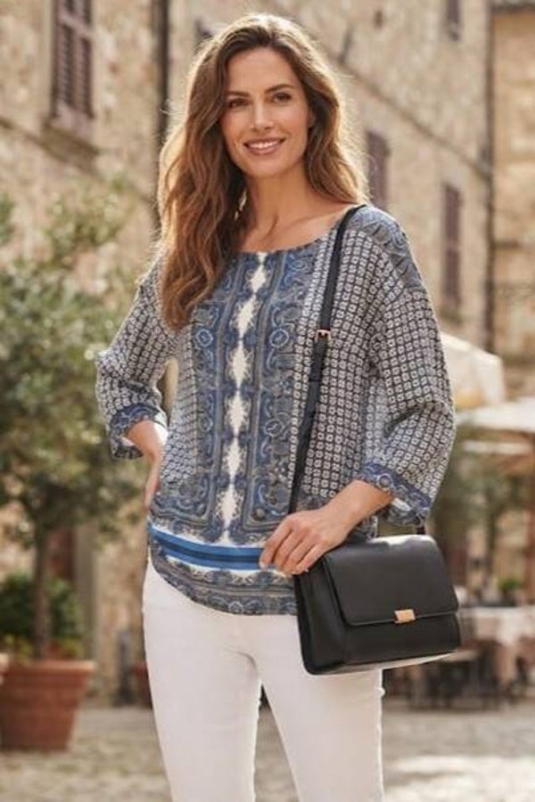 Street One Bluse langarm blau/weiß mit Muster Gr. M (38)