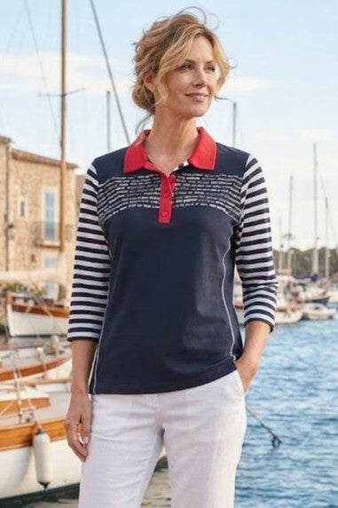 Womenwear Shirt 3/4 Arm dunkelblau mit Streifen Gr. M (38)