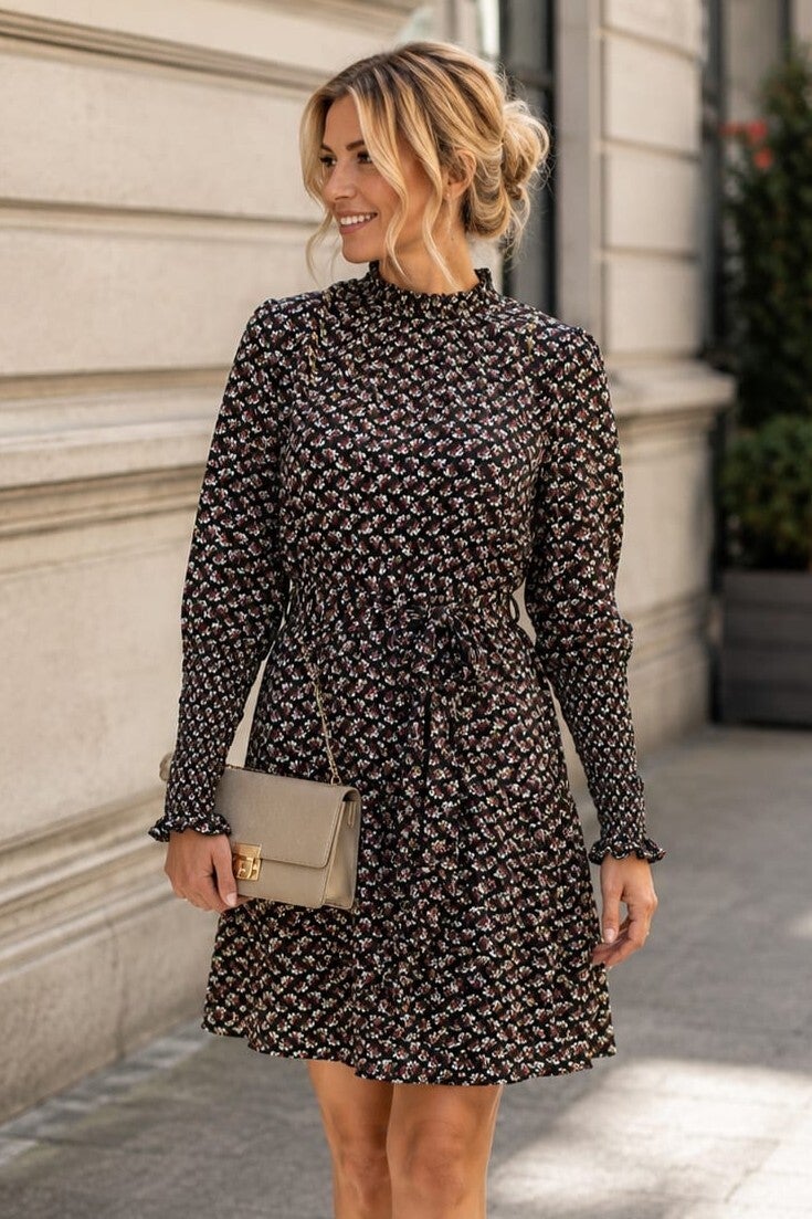 Blusenkleid langarm schwarz mit Blümchen Gr. S (36)