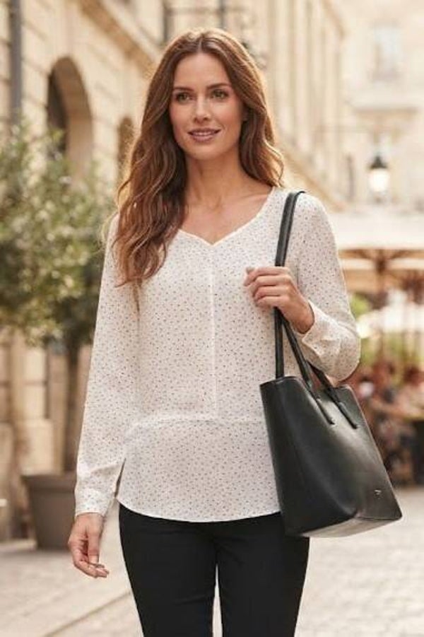 Esprit Bluse langarm weiß mit Punkten Gr. XS (34)