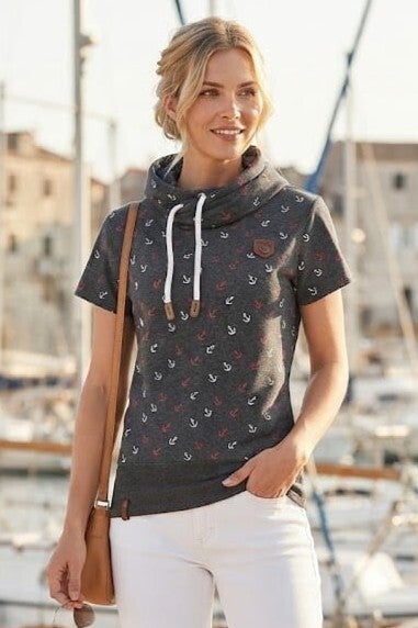 Naketano Kapuzenshirt kurzarm grau mit Anker Gr. M (38)