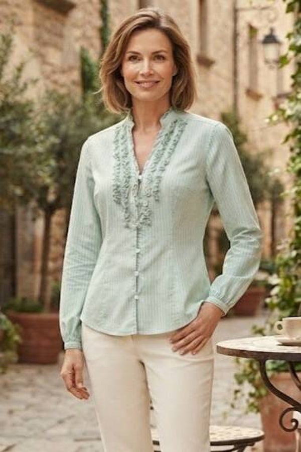 Esprit Bluse langarm hellgrün/weiß gestreift Gr. S (36)