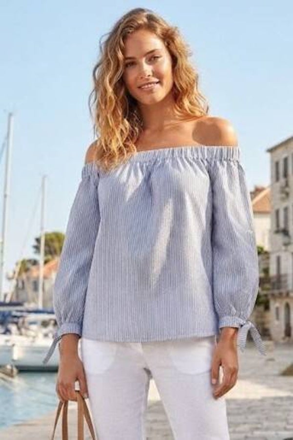 Abercrombie & Fitch Bluse langarm blau/weiß gestreift Gr. S (36)