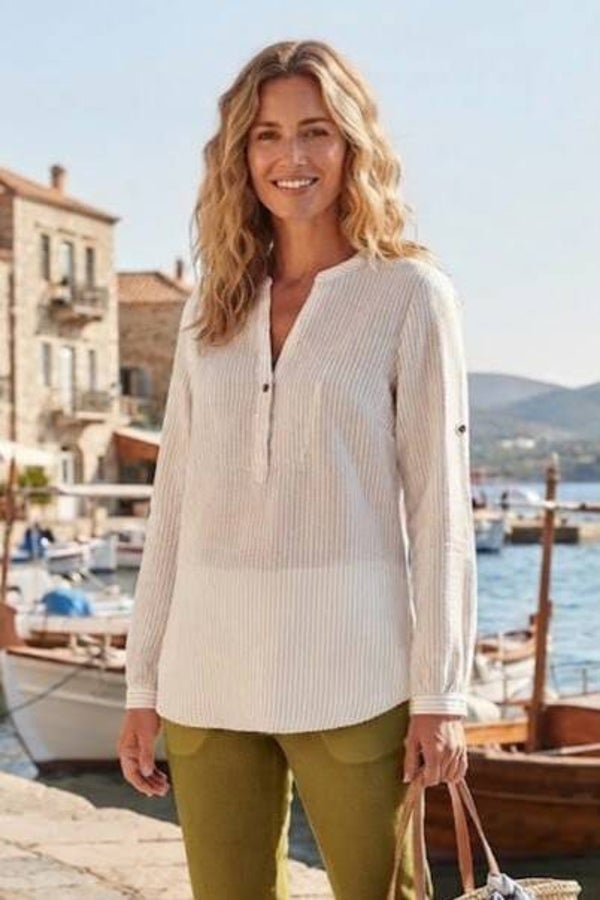 Esprit Bluse langarm gestreift beige Gr. S (36)