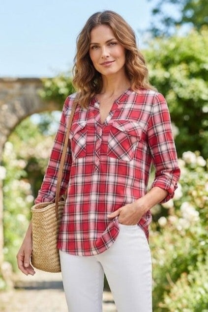 Esprit Bluse langarm rot/weiß kariert Gr. S (36)