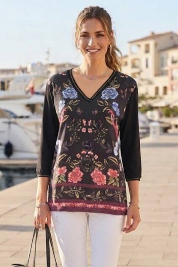 Desigual Shirt 3/4 Arm schwarz/bunt Gr. M (38)