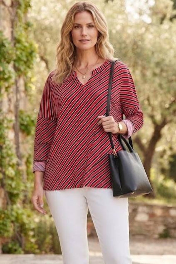 Comma, Bluse langarm schwarz/rot gestreift Gr. XL (42)