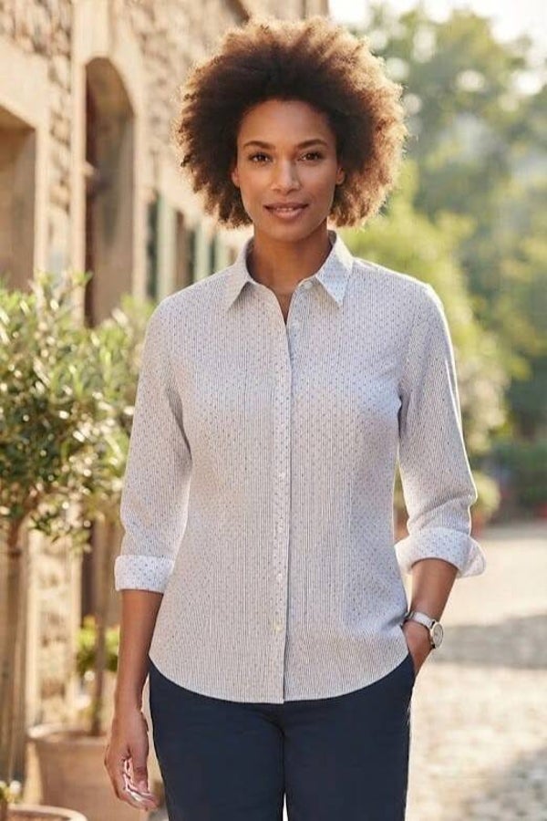 Montego Bluse langarm blau/weiß gestreift und gepunktet Gr. XL (42)