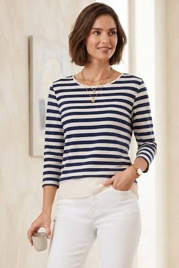 Esprit Pullover 3/4 Arm weiß/blau gestreift Gr. S (36)