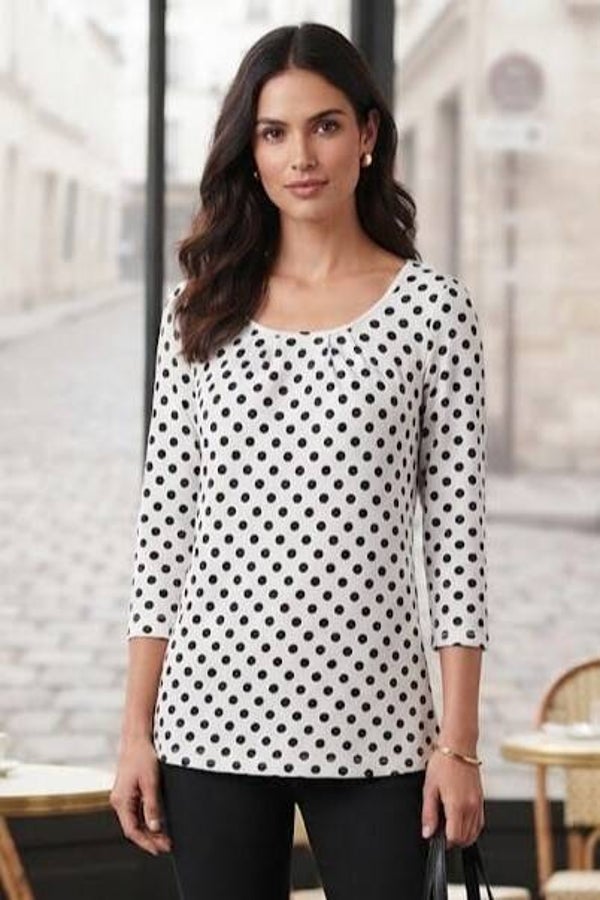 Esprit Shirt 3/4 Arm weiß/schwarz gepunktet Gr. S (36)