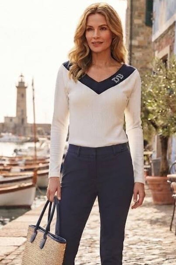 Dibari Langarmshirt weiß/dunkelblau Gr. L (40)
