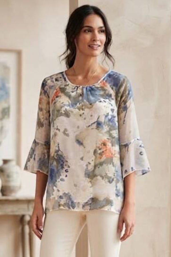 Bluse 3/4 Arm bunt/weiß mit Muster Gr. S (36)