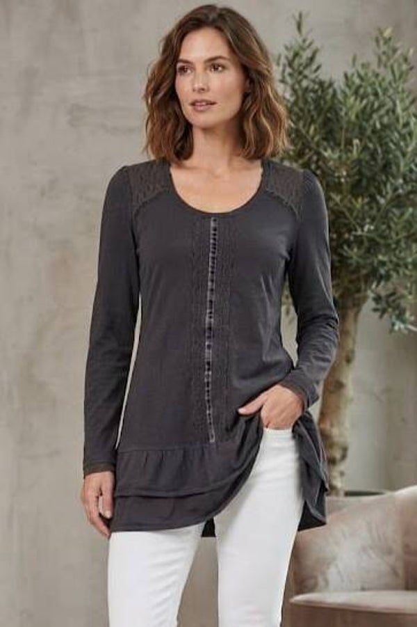 Street One langes Langarmshirt anthrazit mit Spitze Gr. S (36)