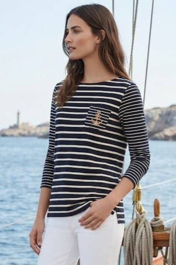 Esprit Langarmshirt dunkelblau/weiß gestreift Gr. S (36)