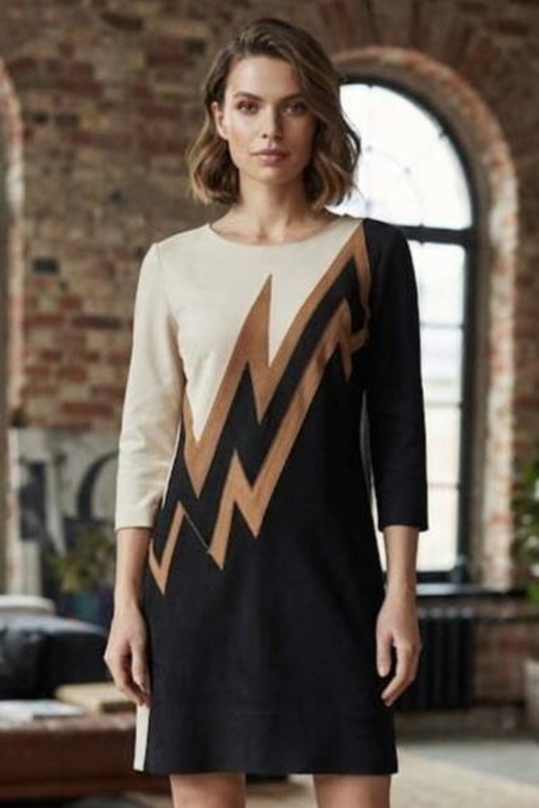 Sweet Miss 3/4 Arm Kleid grau/schwarz/braun Gr. M (38)