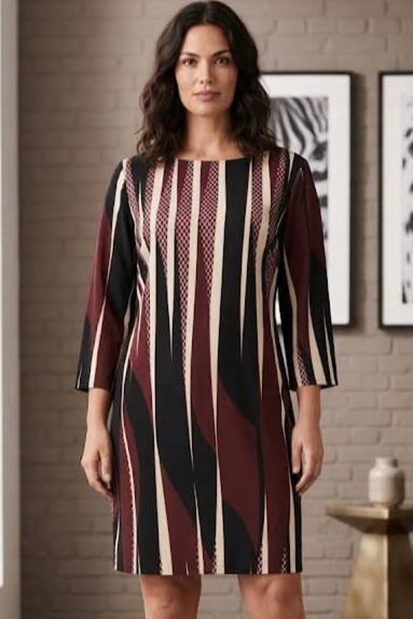 Made in Italy Kleid 3/4 Arm braun/beige/schwarz gestreift Gr. XL (42)