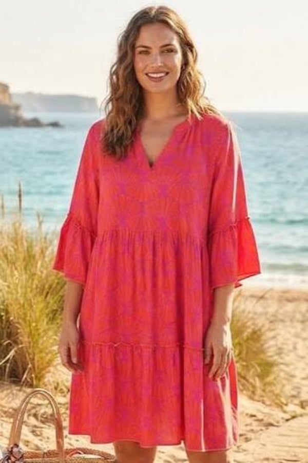 Pink Cherry Kleid 3/4 Arm pink/orange Gr. XL (42)