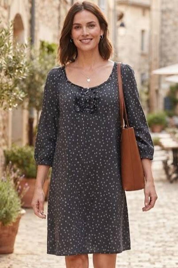 Marc O'Polo Blusenkleid 3/4 Arm schwarz /beige mit Punkte Gr. M (38)
