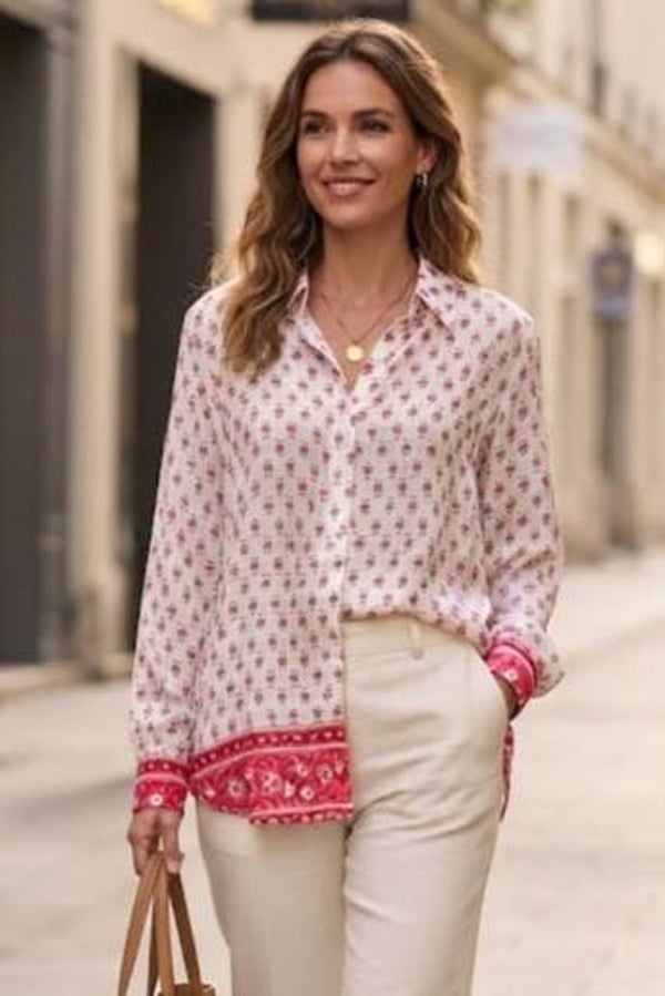 Grand & Greene Bluse langarm weiß/rosa/rot mit floralem Muster Gr. M (38) NEU
