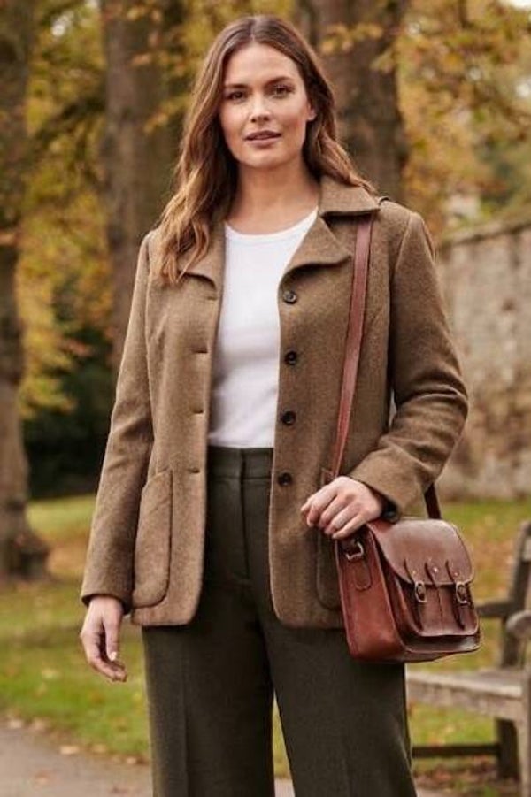Sonia Bogner Wolljacke Blazer braun mit Musterung Gr. XL (42)