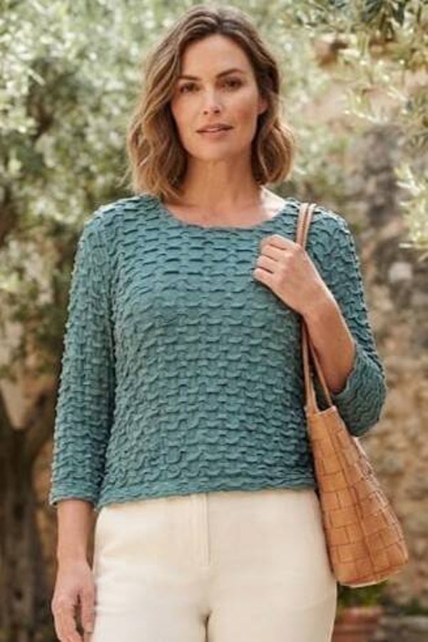 Kriss Langarmshirt 3/4 Arm grün mit Struktur Gr. L (40)
