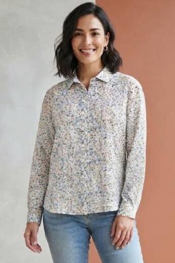 Emily van den Bergh Bluse langarm weiß/bunt mit Blümchen Gr. XL (42)