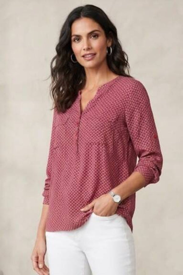 Tom Tailor Bluse langarm beere mit Musterung Gr. L (40)