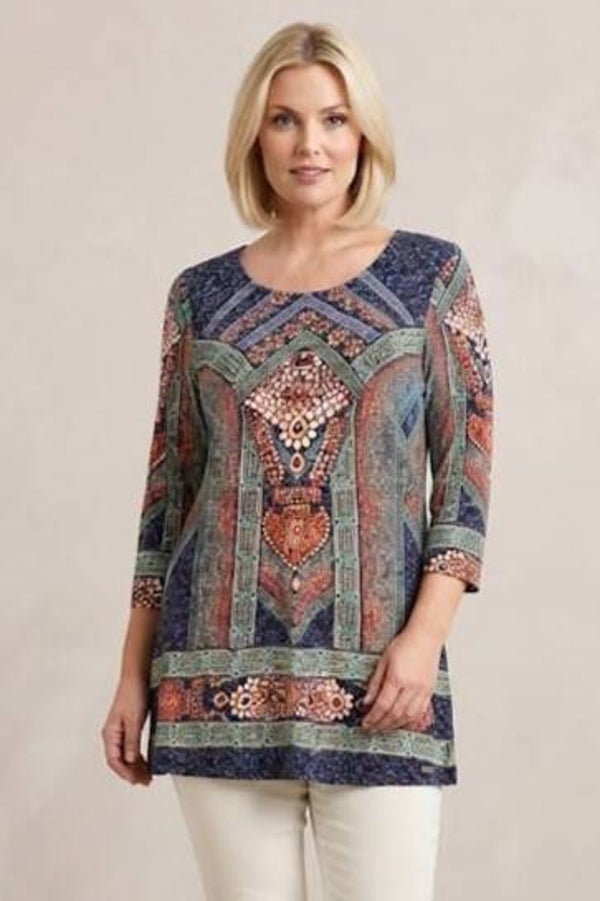 Sarah Kern Shirt 3/4 Arm bunt mit Motiven und Muster Gr. L (40)