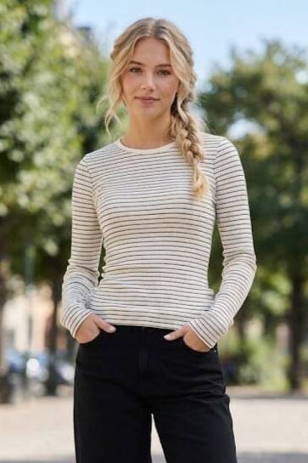 H&M Langarmshirt weiß/schwarz gestreift Gr. XS (34)