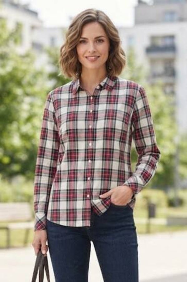 Tommy Hilfiger Bluse langarm rot/weiß/schwarz kariert Gr. XL (42)