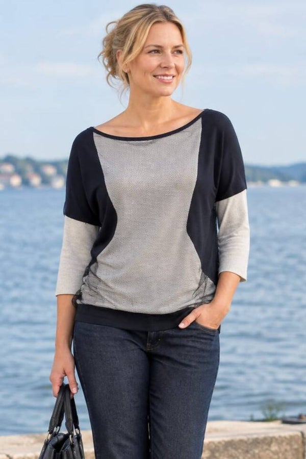 No-Na` Pullover 3/4 Arm schwarz/beige Gr. L (40)