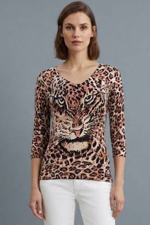 Hennes Pullover 3/4 Arm braun Leopardenmuster Gr. S (36)
