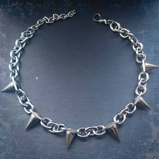 Chunky spike rivet punk necklace