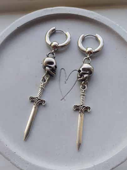 Skull and sword earrings