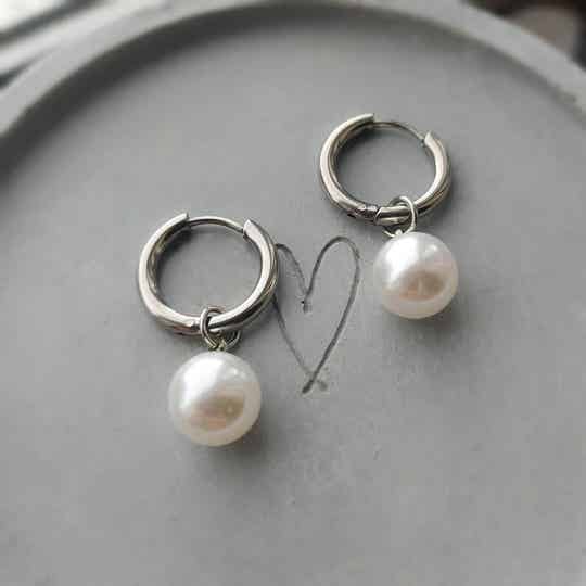 Faux pearl Huggie hoop earrings