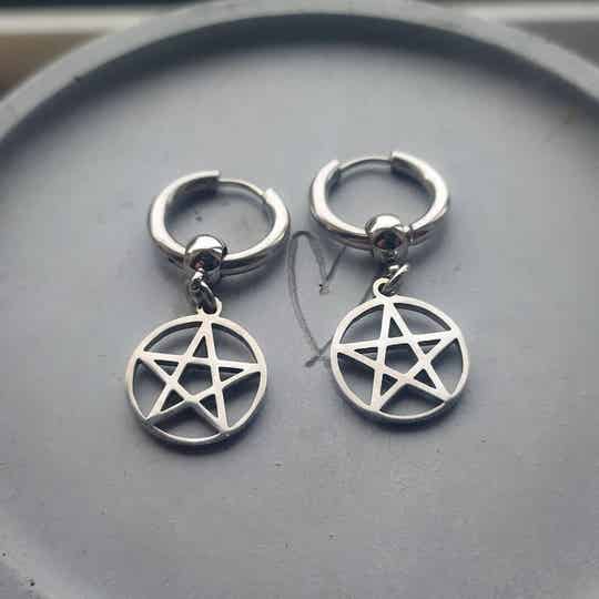 Stainless steel pentagram Huggie hoop earrings