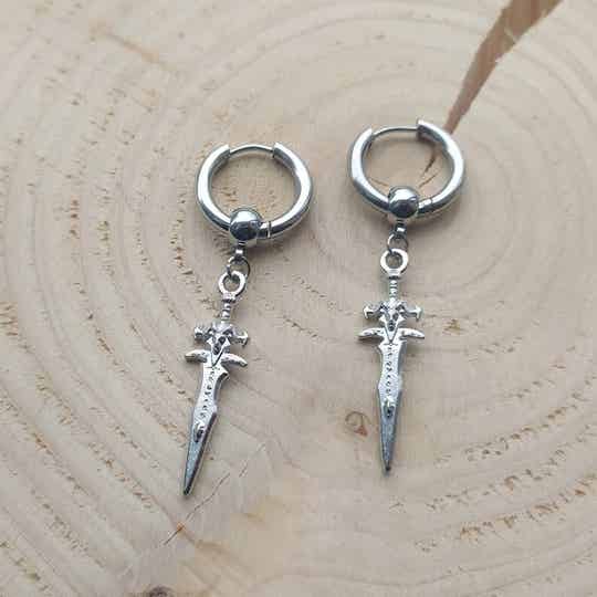 Silver dagger/sword huggie hoop earrings