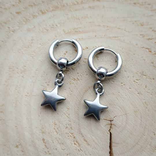 Silver star huggie hoop earrings