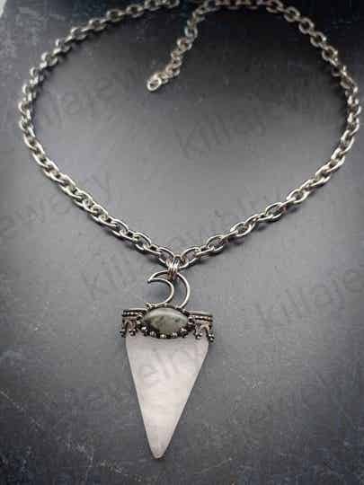 Chunky crystal quartz gemstone pendant necklace