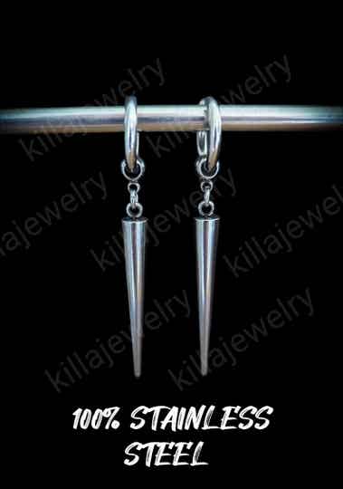 Stainless steel long spike earrings