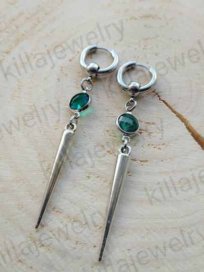 Green crystal spike earrings