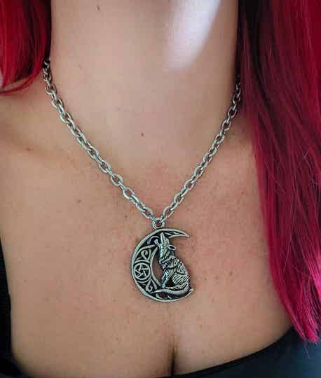 wolf moon crescent pendant necklace