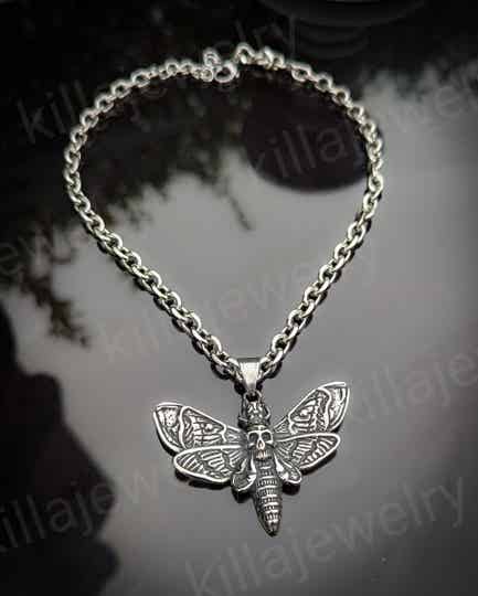Gothic death moth pendant necklace