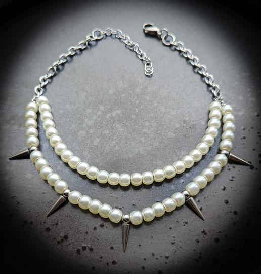 multi strand pearl and spike necklace