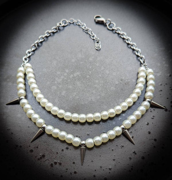 multi strand pearl and spike necklace