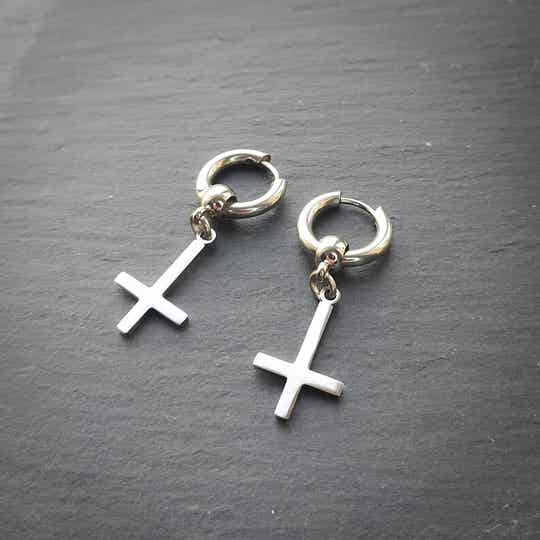 Inverted cross Huggie hoop earrings