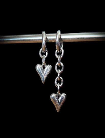 Asymmetrical chain link heart earrings
