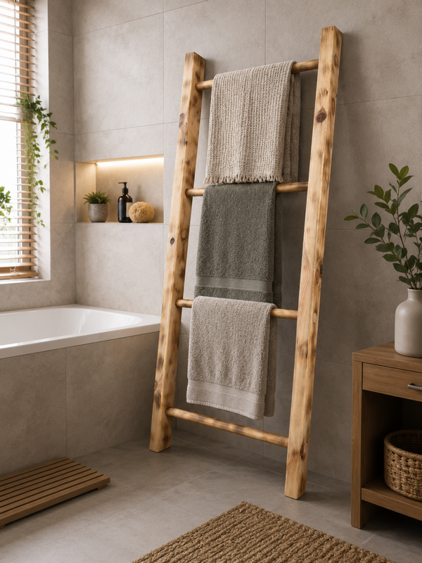 Handcrafted Charred Timber Blanket & Towel Ladder – No Metal Fixings