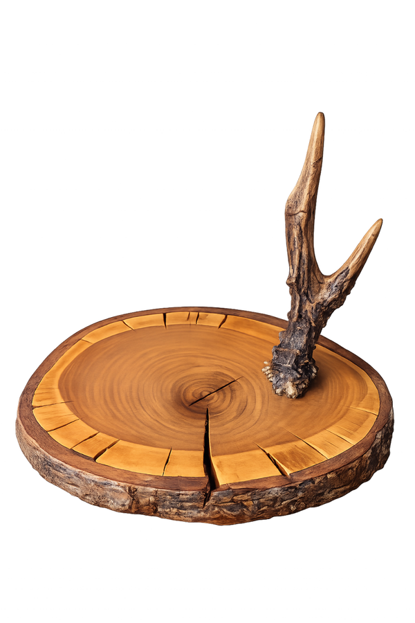 Cherry Wood Valet Tray with Antler Jewellery Holder