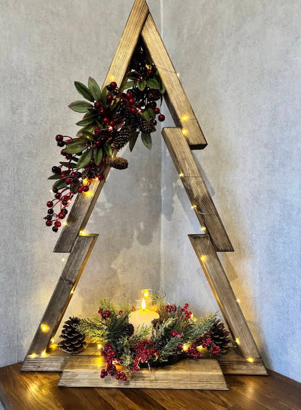 Wooden Christmas Tree with traditional Festive Flora